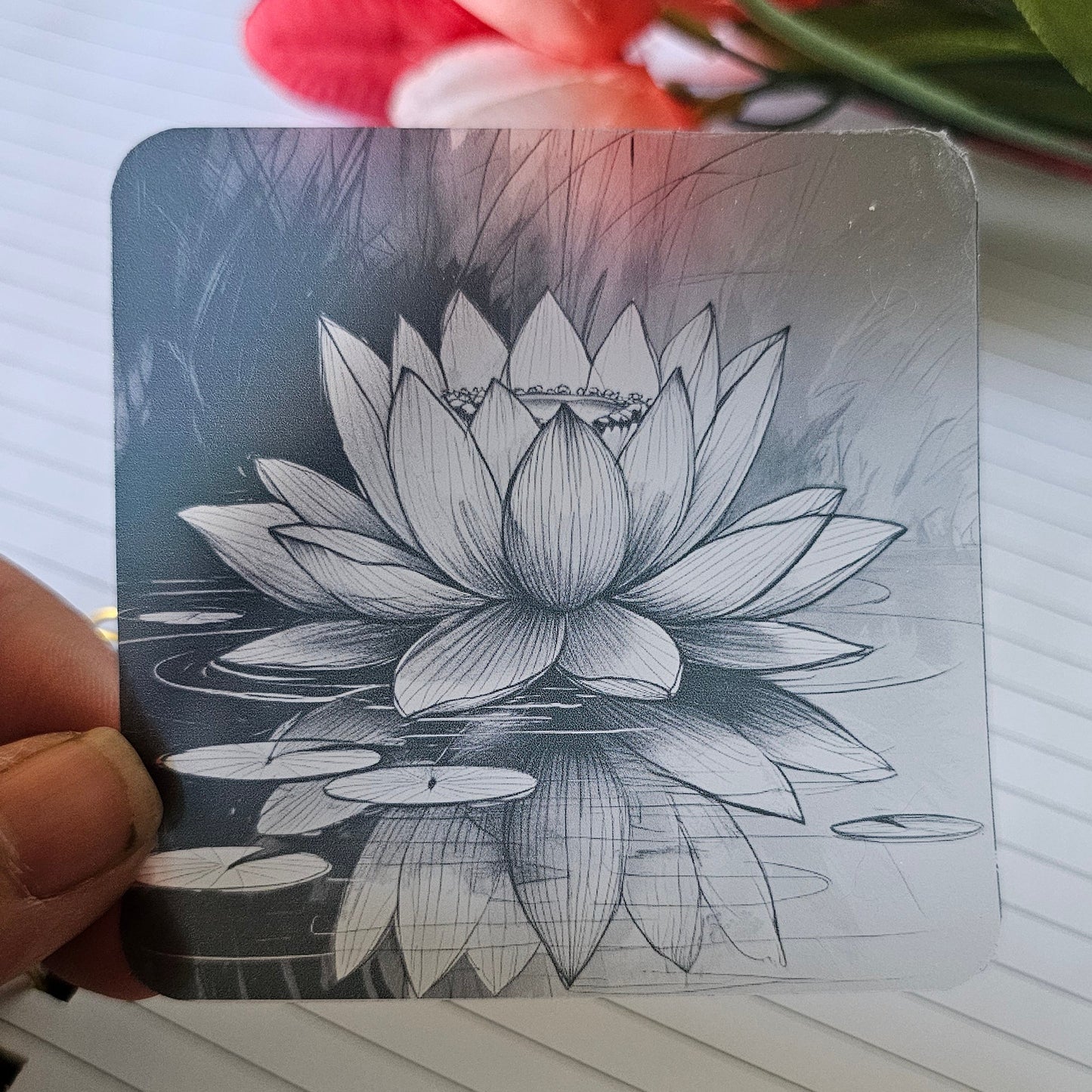 Hand-drawn Lotus Clear Vinyl Sticker
