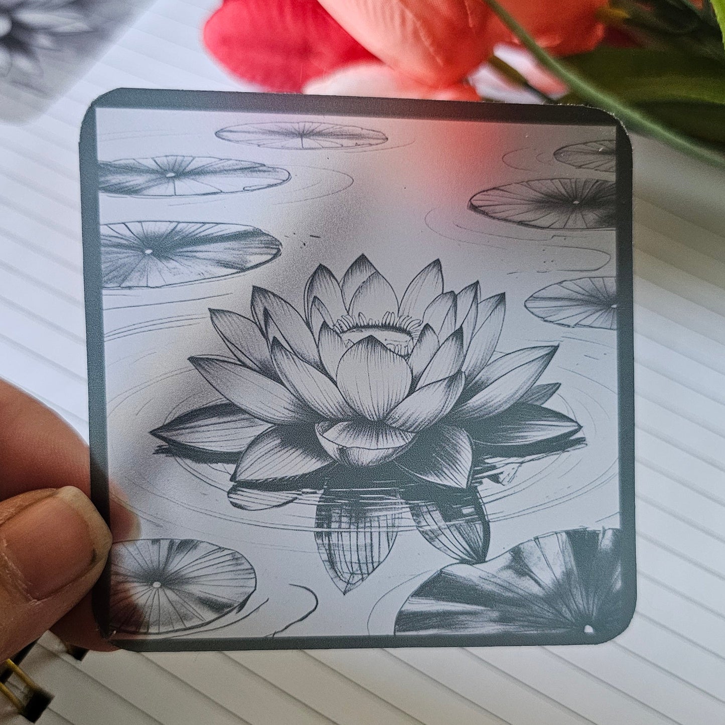 Hand-drawn Lotus Clear Vinyl Sticker