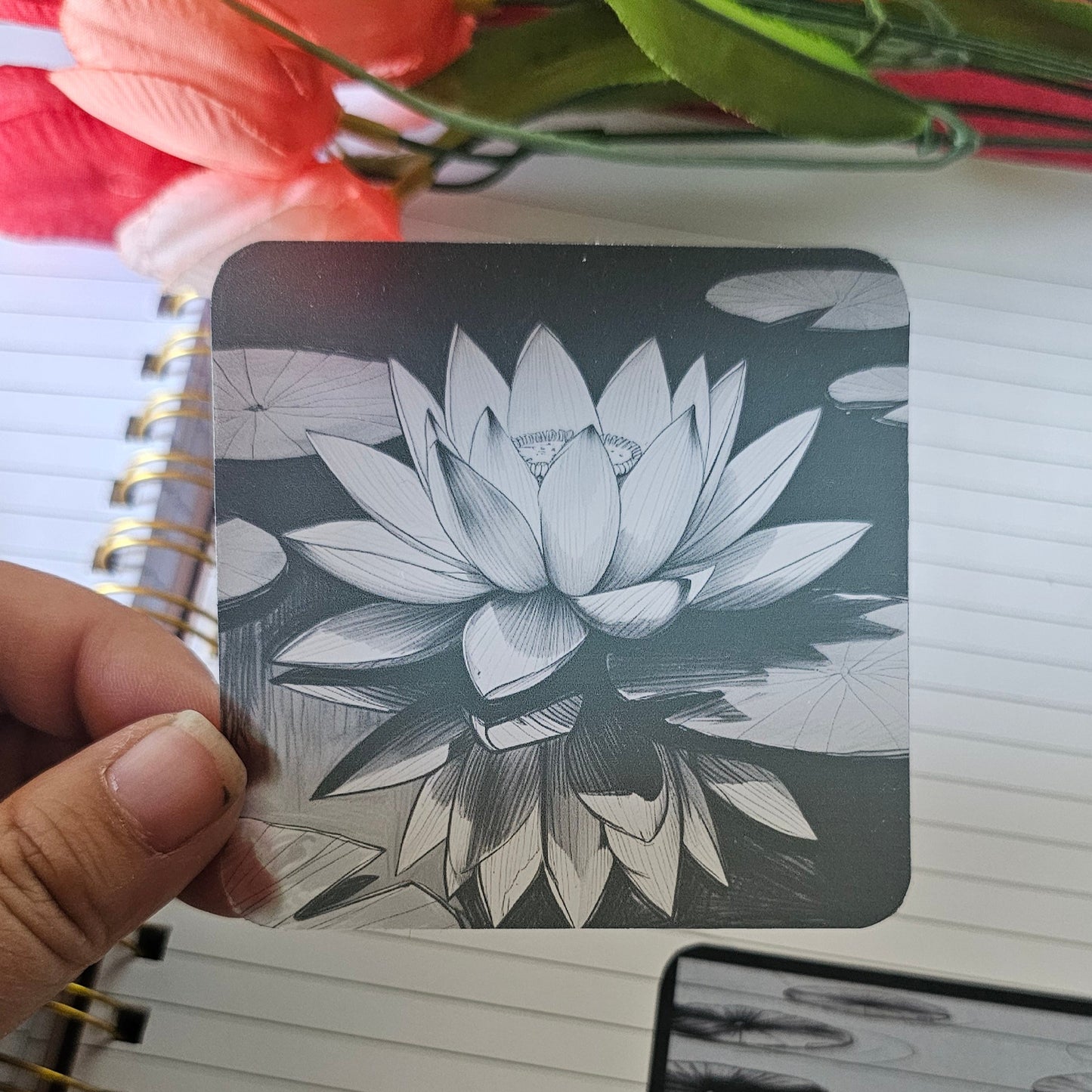 Hand-drawn Lotus Clear Vinyl Sticker