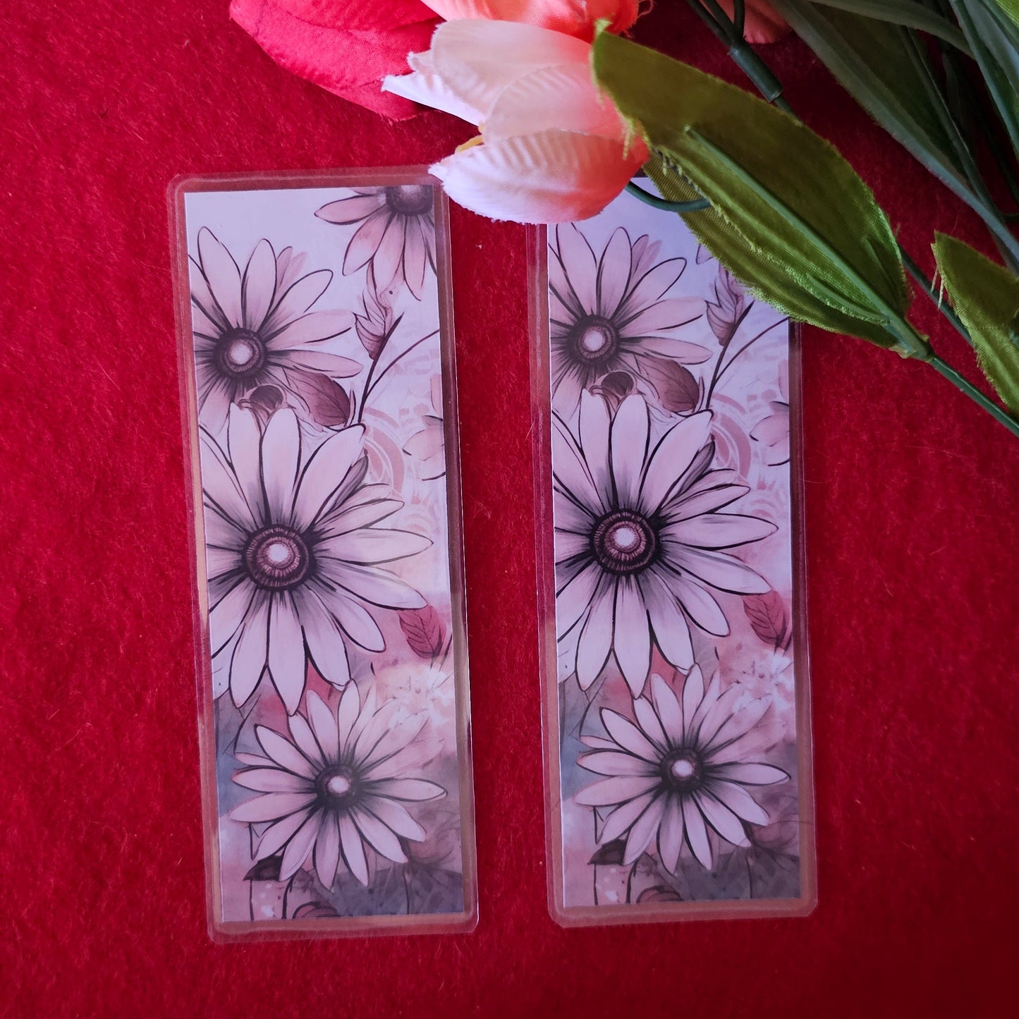 Pink Grunge Daisies Laminated Bookmark