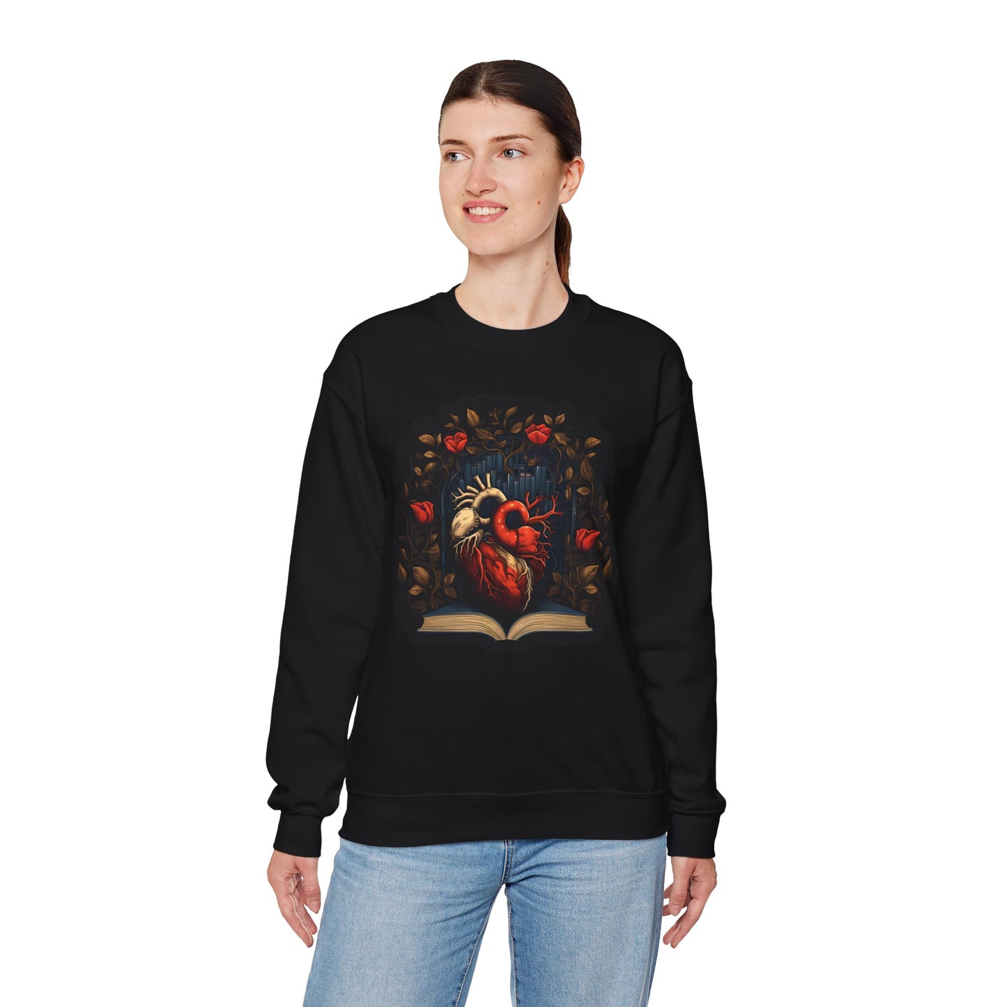 Heart Full of Dark Romance™ Crewneck Sweatshirt, Bookish Sweater, Romance Reader Apparel, Bookish Wear, Romance Lover
