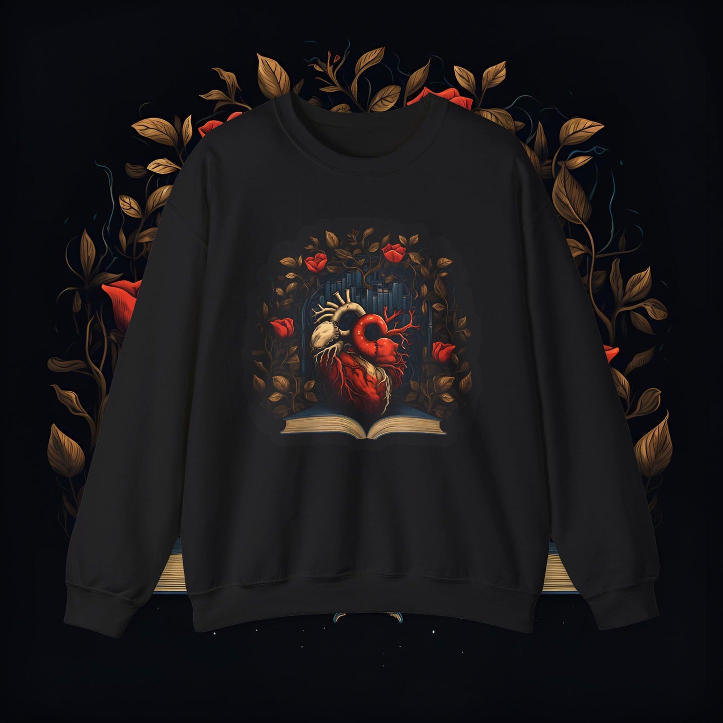 Heart Full of Dark Romance™ Crewneck Sweatshirt, Bookish Sweater, Romance Reader Apparel, Bookish Wear, Romance Lover