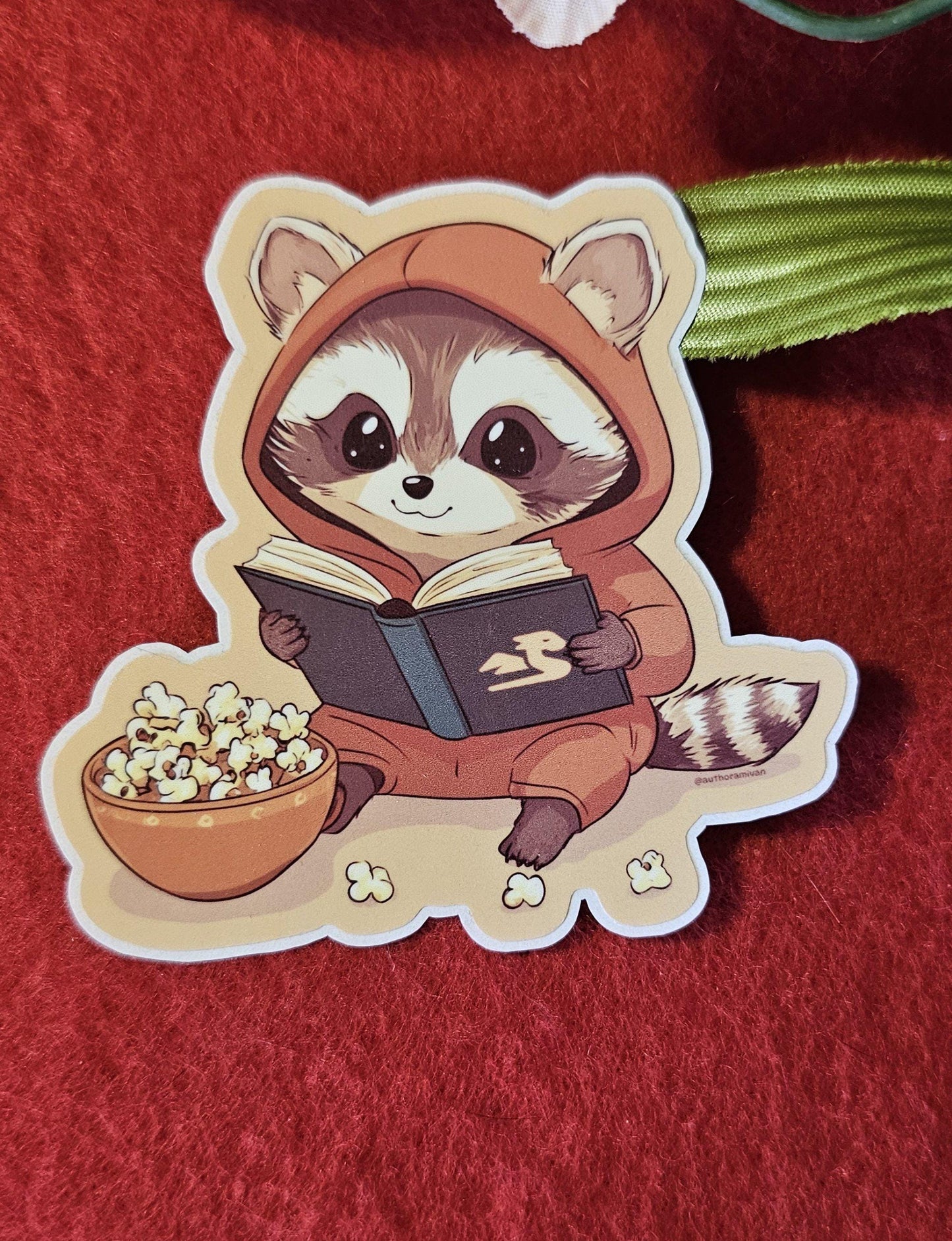 Reading Raccoon Vinyl Sticker