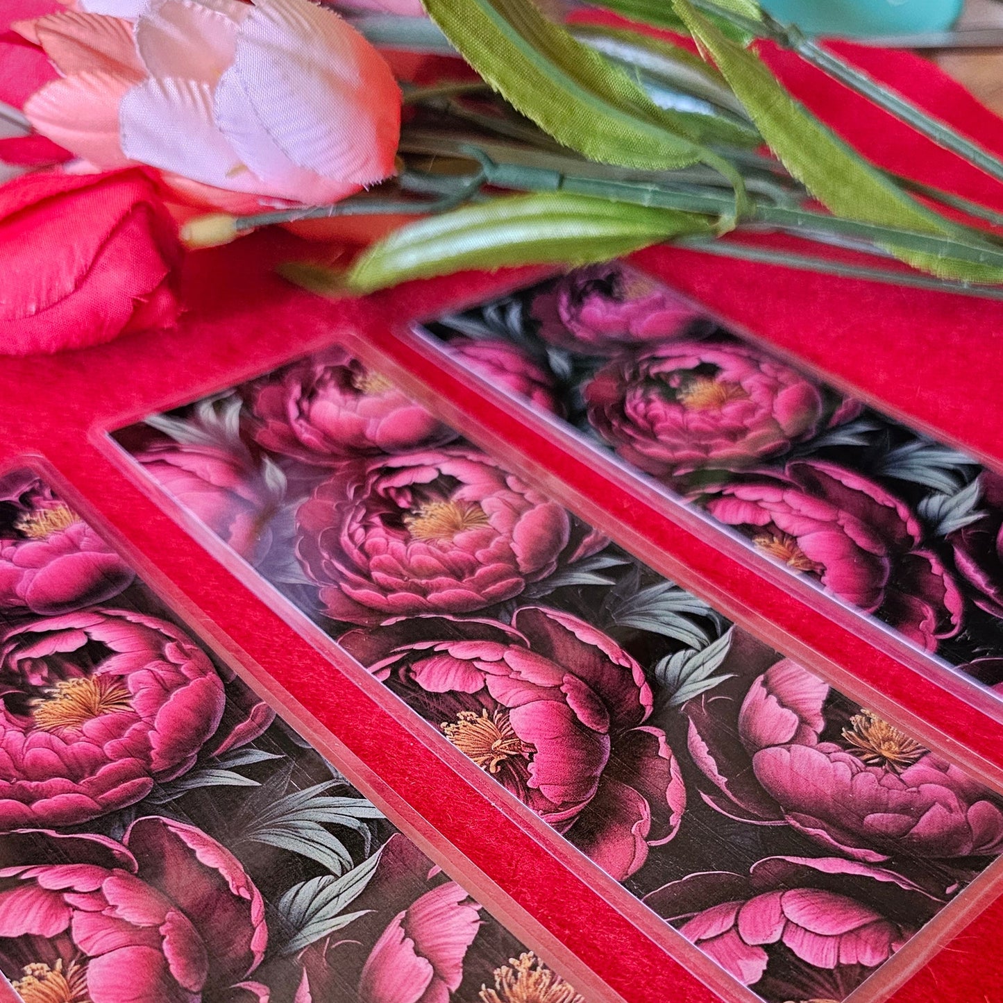 Dark Pink Peonies Laminated Bookmark