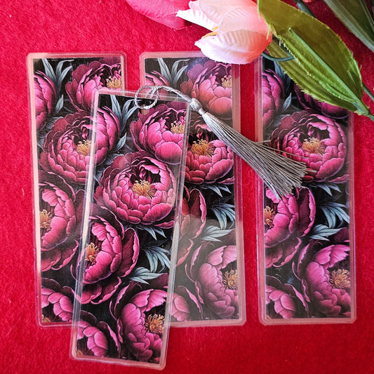 Dark Pink Peonies Laminated Bookmark