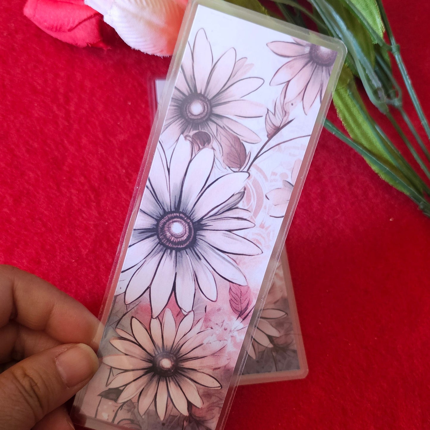 Pink Grunge Daisies Laminated Bookmark