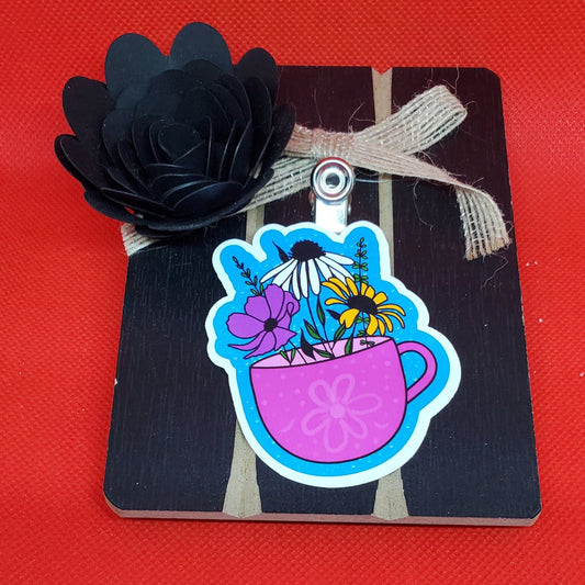 Cup Of Flowers Vinyl Sticker