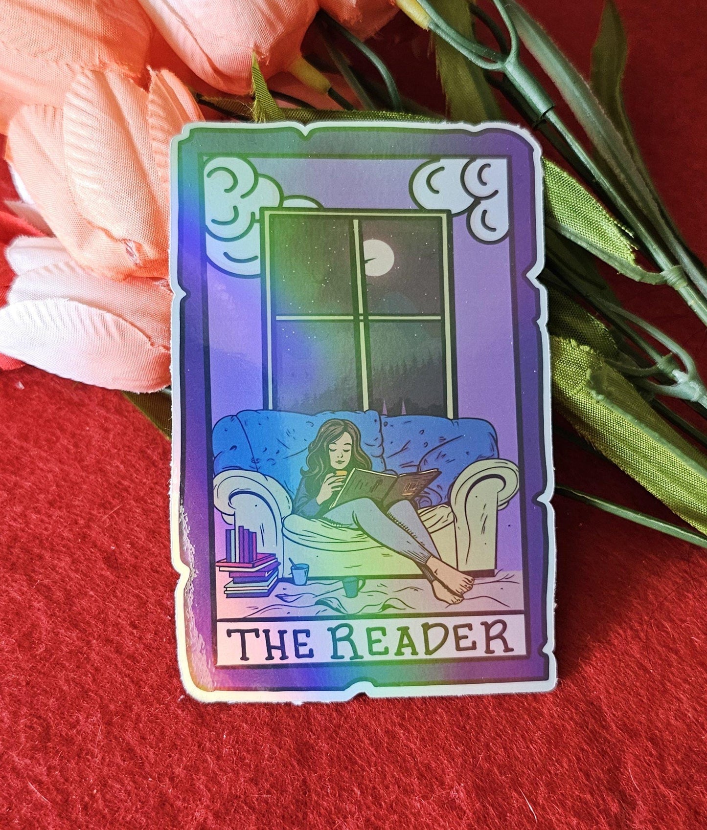 The Reader Holographic Sticker, Tarot Sticker