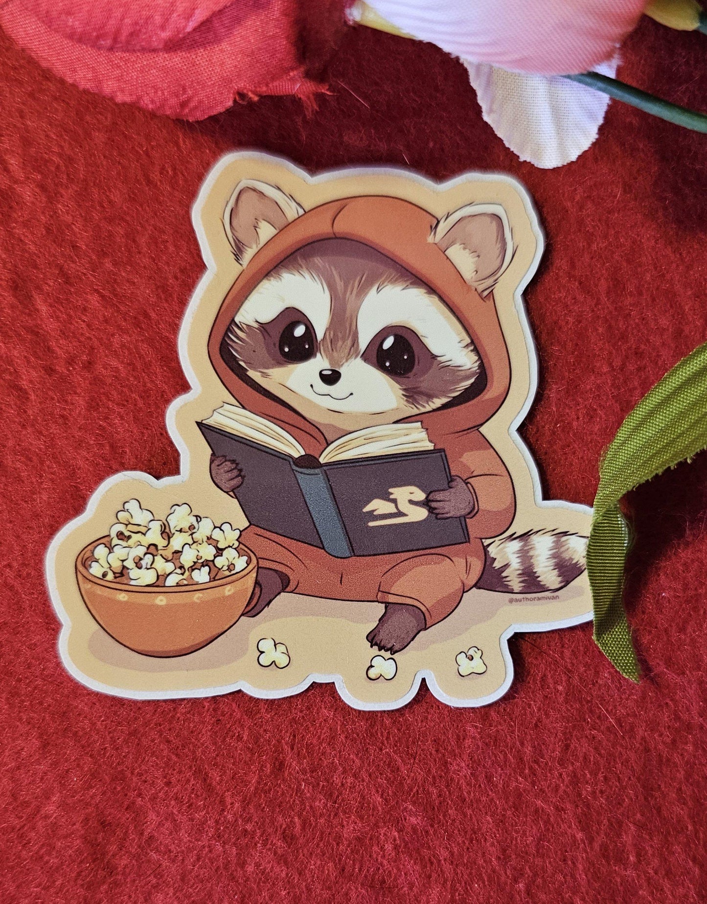 Reading Raccoon Vinyl Sticker